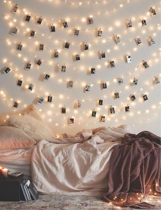 Photo 1 of Photo Clip 17Ft - 50 LED Fairy String Lights with 50 Clear Clips for Hanging Pictures, Photo String Lights with Clips - Perfect Dorm Bedroom Wall Decor Wedding Decorations