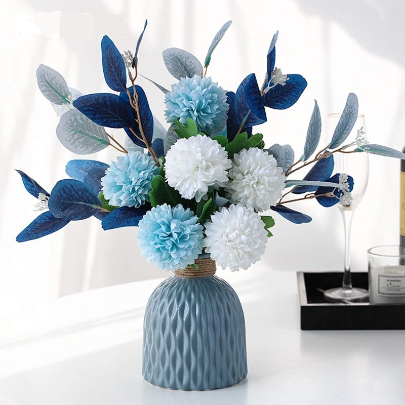 Photo 2 of Artificial Flowers with Vase Faux Hydrangea Flower Arrangements for Home Garden Party Wedding Decoration