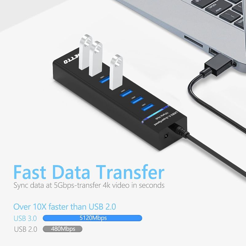 Photo 2 of 7-Port USB 3.0 Hub, IVETTO Data USB Hub Splitter with 3.3ft Long Cable for Laptop, PC, MacBook, Mac Pro, Mac Mini, iMac, Surface Pro and More