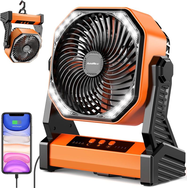 Photo 1 of 20000mAh Battery Operated Fan, Portable Rechargeable Desk/Camping Fan with Light and Hook, 270° Pivot 4 Speeds Battery Powered Outdoor Fan for Tent Car Trip Sleep Hurricane Power Outages…