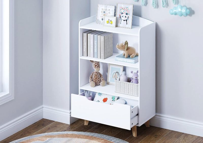 Photo 1 of (White) UTEX kids Bookshelf, Wood Kids Toy Storage Organizer, Children's Bookcases with Storage and Drawer for Playroom, Bedroom, Nursery School, 