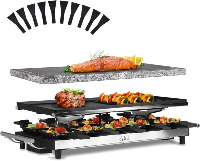 Photo 1 of Artestia Raclette Table Grill,1500W Raclette Cheese Grill,10 Paddles Korean Bbq Grill, Cheese Raclette with Grill Stone and Non-Stick Reversible Aluminum Plate for Parties Family