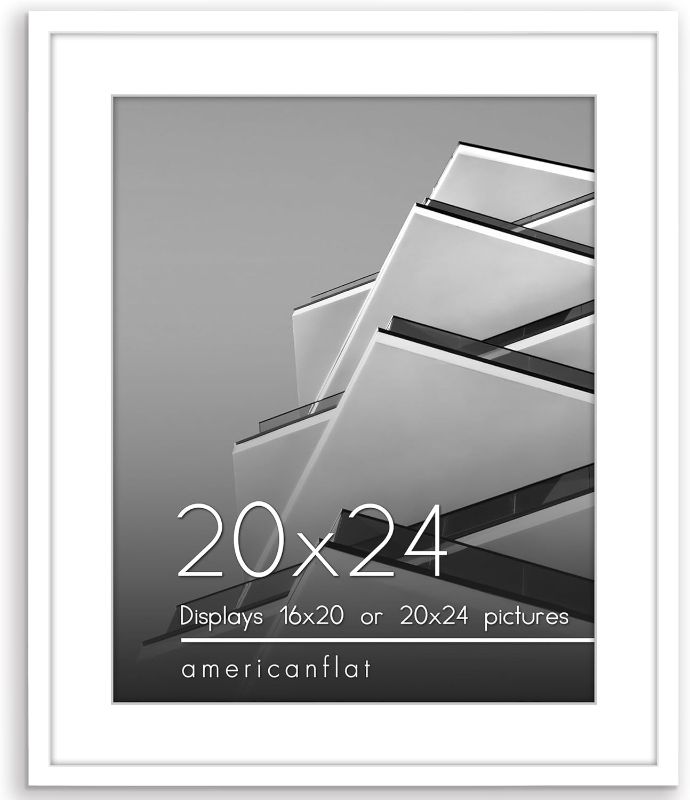 Photo 1 of American flat 20x24 Picture Frame with Polished Plexiglass - Use as 16x20 Frame with Mat or 20x24 Frame Without Mat - Streamline Collection - Thin Photo Frame for Wall Display - White