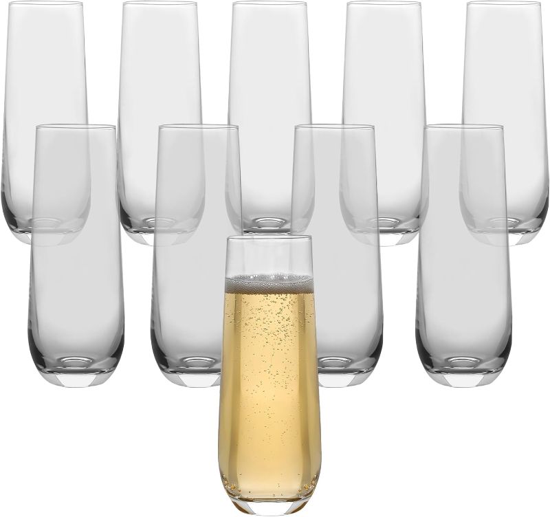 Photo 1 of  Set of 10 Stemless Glass Flutes - Stemless Champagne Flutes Glass - 10 oz Modern Champagne Flutes for Parties & Occasions - Dishwasher-Friendly Clear Champagne Flutes Glass -