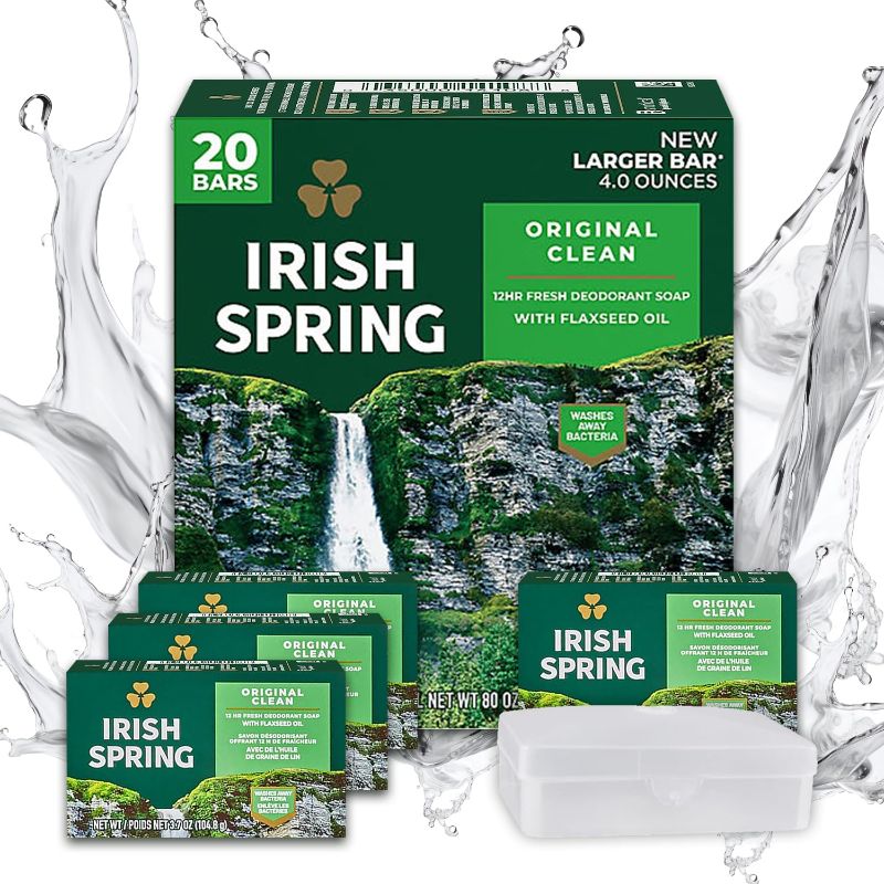 Photo 1 of Irish Spring Bar Soap, 20 Pack Large 4 oz Bars, With Bools Bar Soap Holder, Original Clean, Smell Fresh and Clean for 12 Hours