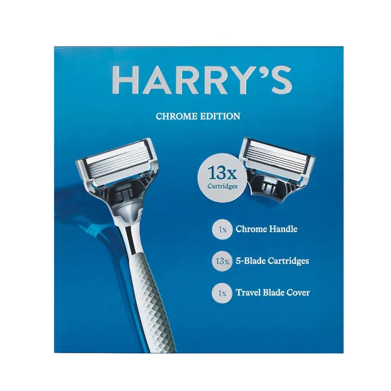 Photo 1 of Harry's Chrome Edition Men's Razor, 1 Handle + 13 Refills + 1 Travel Blade Cover