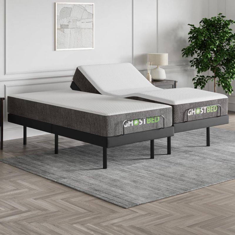 Photo 1 of GhostBed Adjustable Base Bundled with 12" Hybrid Mattress with Cool Gel Memory Foam and Individually Wrapped Coils, Zero Gravity and Massage, Split King Adjustable Bed Frame with Mattress