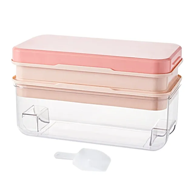 Photo 3 of Food Grade Silicone Ice Cube Tray Include Non Spill Lids and Storage Bin for Freezer, One Second Easy Release 32 Small Ice Cubes Color: Pink