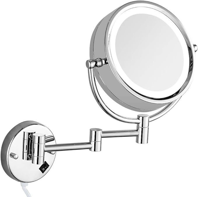 Photo 1 of Gecious 10x Wall Mounted Illuminated Mirror LED 8 Inch Wall Makeup Mirror Double Sided 10X Magnifying Mirror Bathroom 12 Extension 360° Swivel Brass Glass Polished