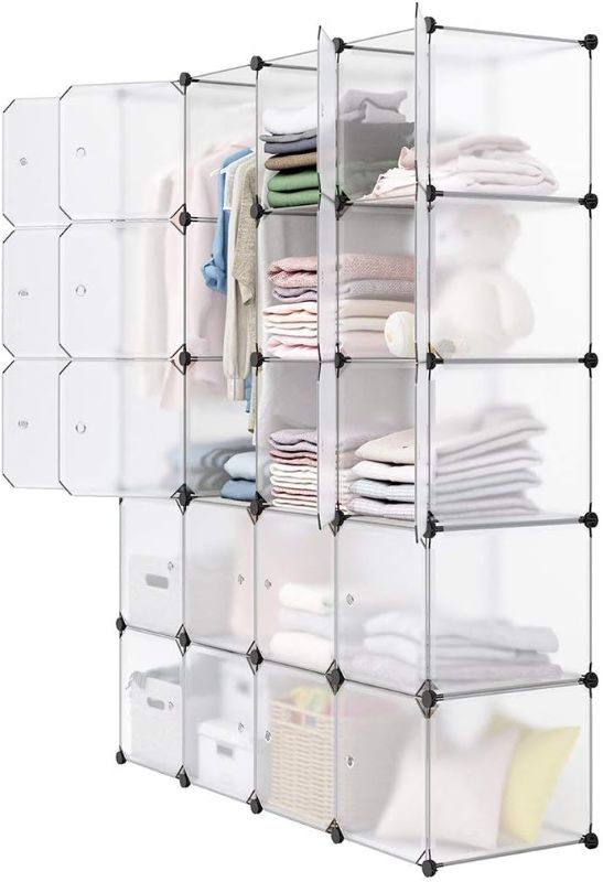 Photo 1 of Cube Organizer Plastic Storage Cubes Drawer Unit, DIY Modular Bookcase Cabinet with Translucent Design for Clothes, Shoes, Toys (Frosted White, 58'' x 18.5'' x 72'')
