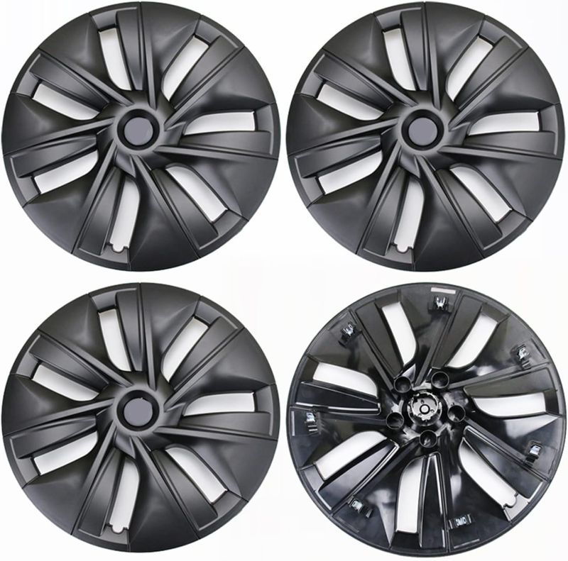 Photo 1 of 19 Inch Car Wheel Hub Cap Replacement Wheel Cap Automobile Hubcap Full Cover Protection Compatible For Tesla Model Y 2020 2021 2022(Matte black)