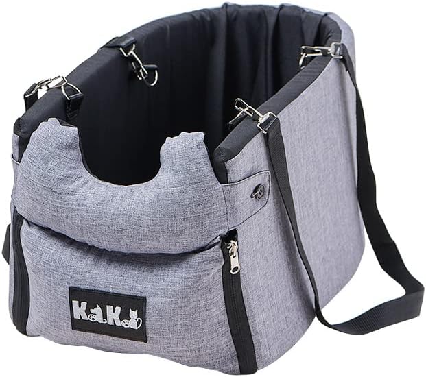 Photo 1 of KAKIMIH Portable Double Sided Car Seat, Soft and High Quality Car Seat for Small Dogs & Cats, Grey and Black Center Console up to 14 lbs - double Zipper - Easy To Wash 