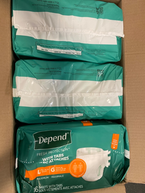 Photo 2 of Depend Protection with Tabs Large Maximum Absorbency, 16-Count Package