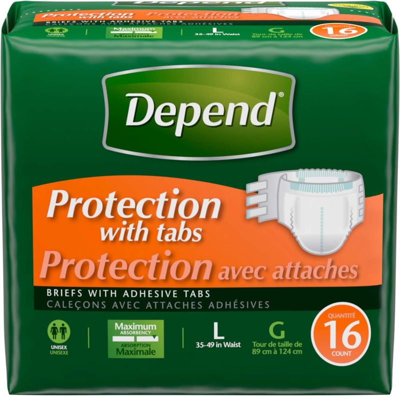 Photo 1 of Depend Incontinence Protection with Tabs, Unisex, Large (3 packs of 16)