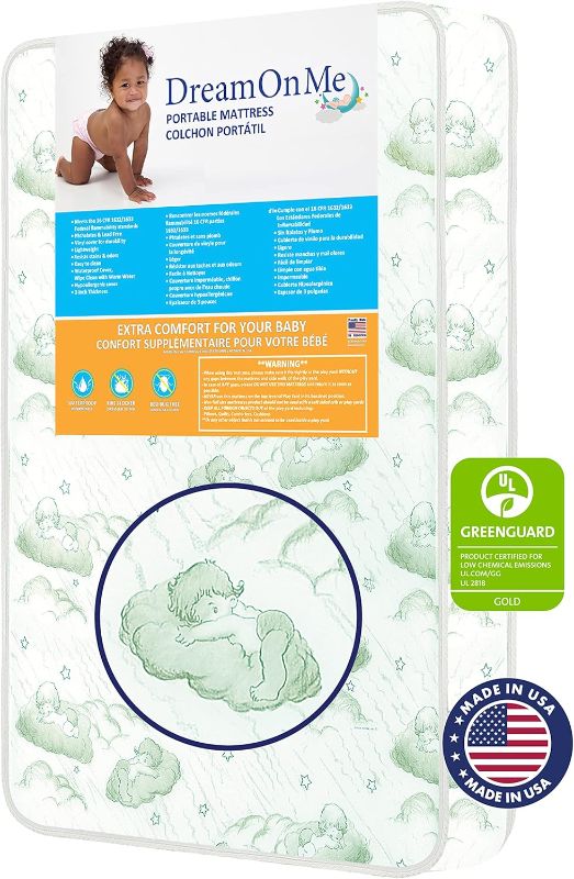 Photo 1 of Dream on Me Portable Crib & Toddler Foam Mattress, Greenguard Gold Certified