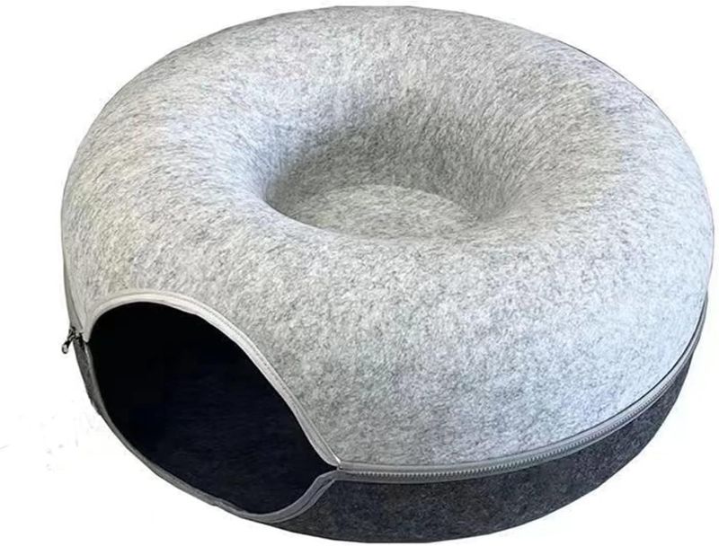 Photo 1 of Donut Cat Bed Pet Cat Tunnel Interactive Toy Cat Bed Dual-Purpose Indoor Toy Cat Exercise Equipment Cat Training Cat House (Color : Dark grey and grey, Size : 50X20cm)