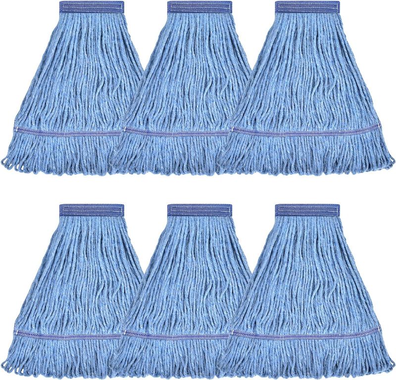 Photo 1 of Matthew Cleaning Heavy Duty Mop Head Commercial Replacement for General and Floor Cleaning , Wet Industrial Blue Cotton Looped End String Head Refill (Pack of 6) Blue