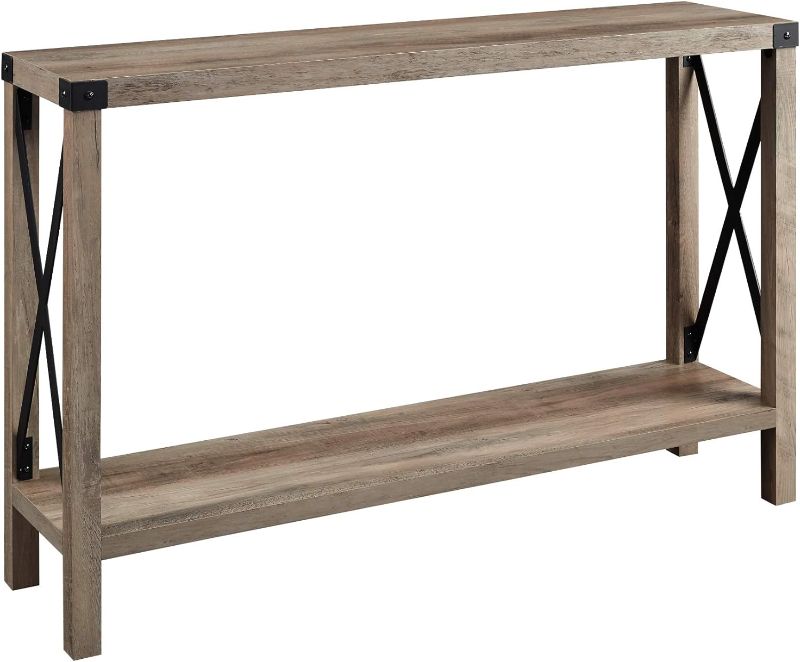 Photo 1 of Walker Edison Sedalia Modern Farmhouse Metal X Entry Table, 46 Inch, Grey