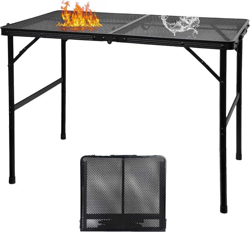 Photo 1 of Camping Table with Mesh Desktop, Lightweight & Portable Folding Grill Table, Height Adjustable Sturdy 4 FT Metal Table for Camping, Grill, BBQ, RV, Picnic