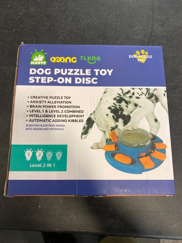 Photo 3 of KADTC Dog Puzzle Toys for Small/Medium/Large Dogs Slow Feeder w/Button Level 2 in 1 Boredom Busters Keep Them Busy Enrichment Toy Puzzles Food/Treat Dispenser Puppy Brain Mental Stimulation Game YLW Yellow