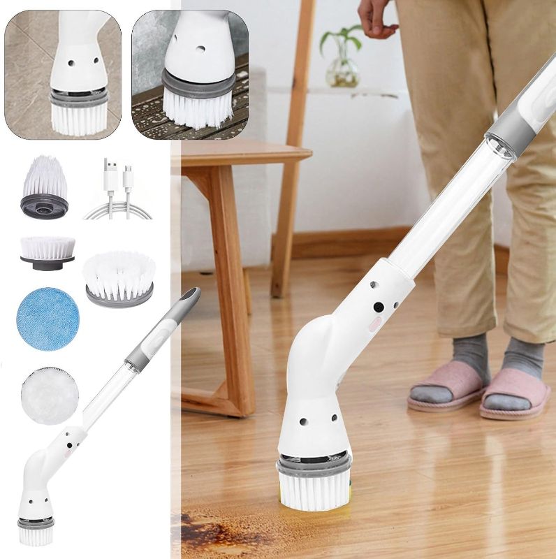 Photo 1 of Electric Spin Scrubber, Cleaning Brush, Cordless Spin Scrubber with 4 Replaceable Brush Heads and Adjust Extension Handle, Handle Power Shower Scrubber for Cleaning Bathroom Tub