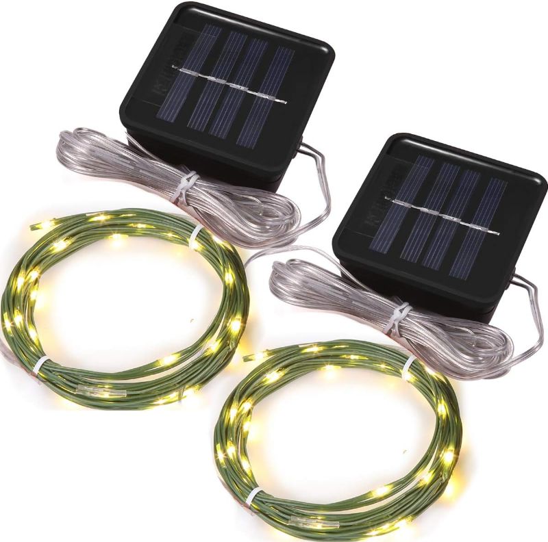 Photo 1 of Short Mini Garden Lights Solar Powered Waterproof Fairy Lights Outdoor Garden String, Green Wire, Warm White,5m 50LEDs,2 Pack