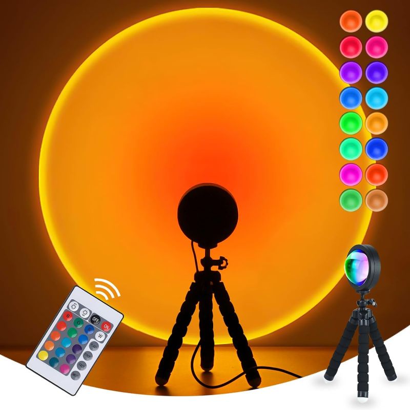 Photo 1 of Balkwan Sunset Lamp Projection Rotation Rainbow Projection Lamp Led Romantic Visual Led Light Network Red Light with USB Modern Floor Stand Night Light Living Room Bedroom Décor (16 Colors)