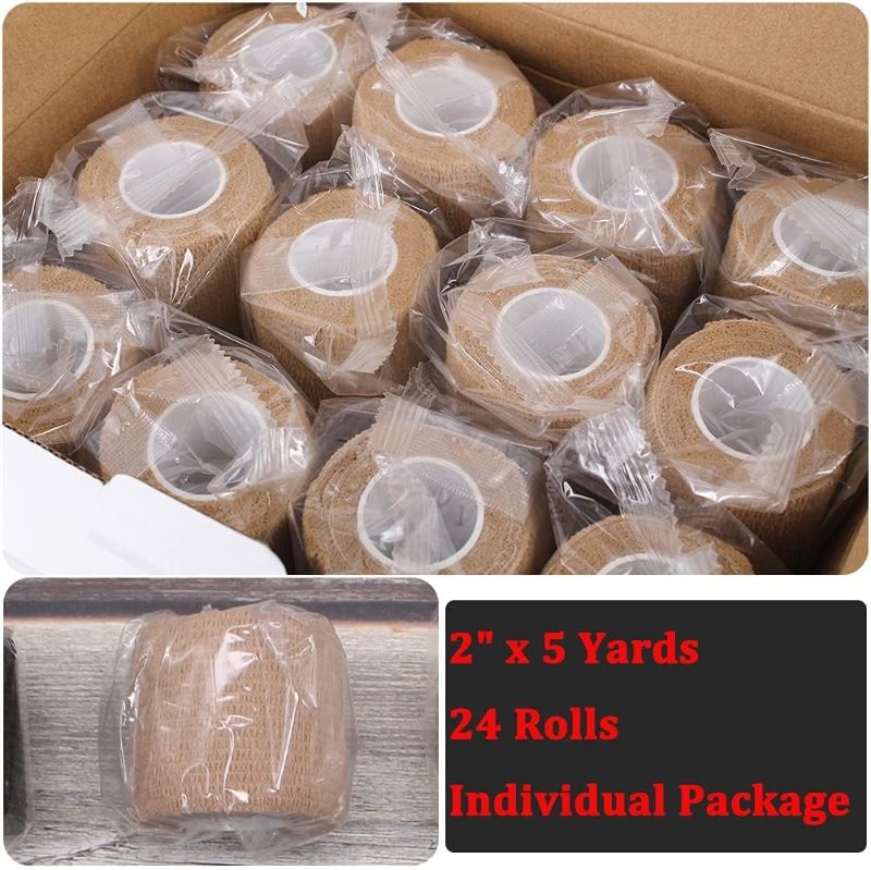 Photo 1 of 12 Pack 2" X 5 Yards Brown Breathable Self Adhesive Bandage Wrap, Multi-Purpose Non-Woven Cohesive Wrap - Vet Wrap | Athletic Tape | Medical Tape, Ankle Sprains, Swelling, Pets.