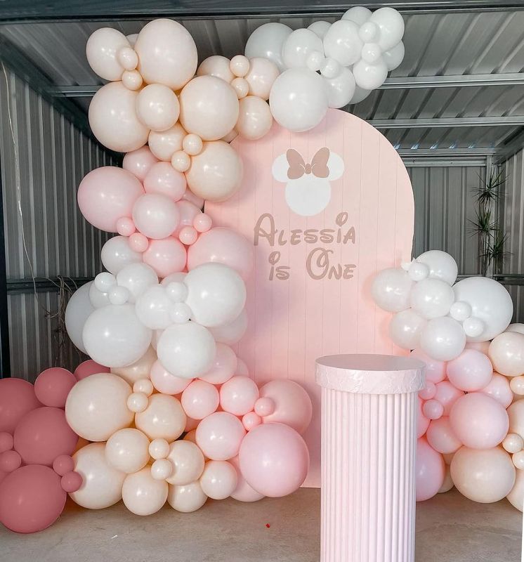 Photo 1 of Pink and White Balloons Garland Arch Kit - Double Stuffed Matte Light Pink Blush Pink Cream Peach Latex Balloon Different Sizes 18 12 10 5In Dusty Rose Ballon for Baby Shower Party Decorations