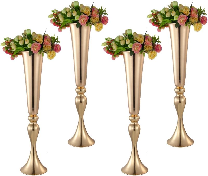 Photo 1 of 4Pcs/Set 21.6 Inches Tall Wedding Flower Vase Gold Flower Pots Decorative Metal Floor Vase for Party Birthday Anniversary Decor (Color : 21.6 Inches 10P)