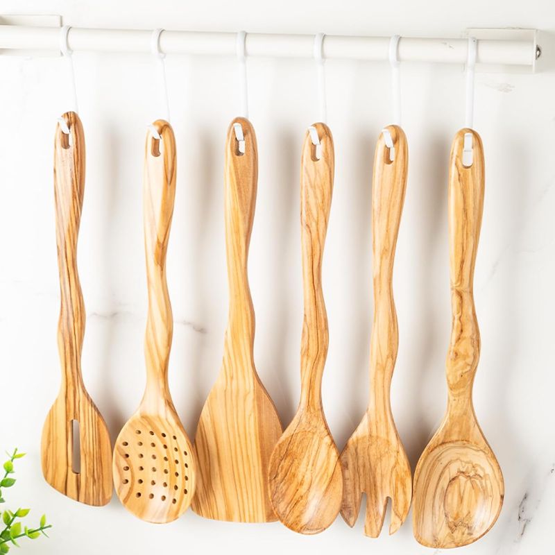 Photo 1 of Kitchen Utensils Set - Olive Wooden Spoons for Cooking, Natural Olive Wooden Utensils - 6 PCES Crafting Wooden Spoon Set, Wooden Utensil set