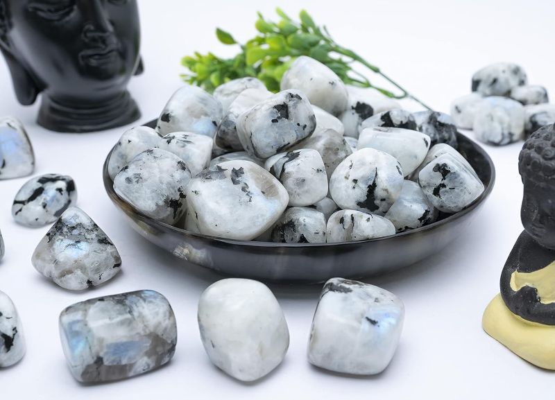 Photo 1 of Jet Rainbow Moonstone Tumbled Stone Free Booklet Jet International Crystal Therapy 100 grams Approx. 0.75" to 1"inch Attractive Genuine
