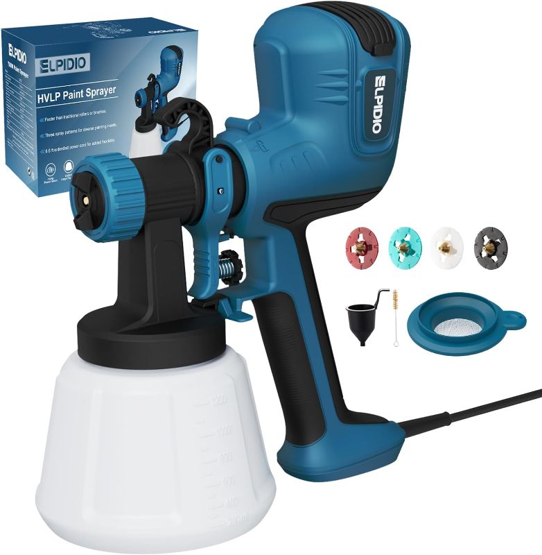 Photo 1 of ELPIDIO Paint Sprayer, 700W HVLP Electric Spray Paint Gun, with Cleaning & Blowing Joints 4 Copper Nozzles and 3 Patterns Paint Sprayers for Home Furniture, Walls, Cabinets, Fence, Door etc. EP62.