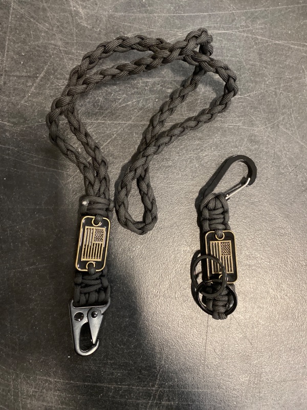 Photo 3 of Heavy Duty Paracord Set - Lanyard Necklace, Carabiner Keychain, and Tactical Survival Bracelet for Men and Woman with Bronze USA Flag