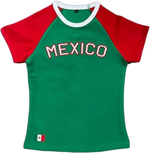 Photo 1 of Size Medium Mexico Shirt Graphic Baby Tees for Women Y2k Crop Top Mexico Jersey Vintage Summer Crop Tops 2000s Clothing