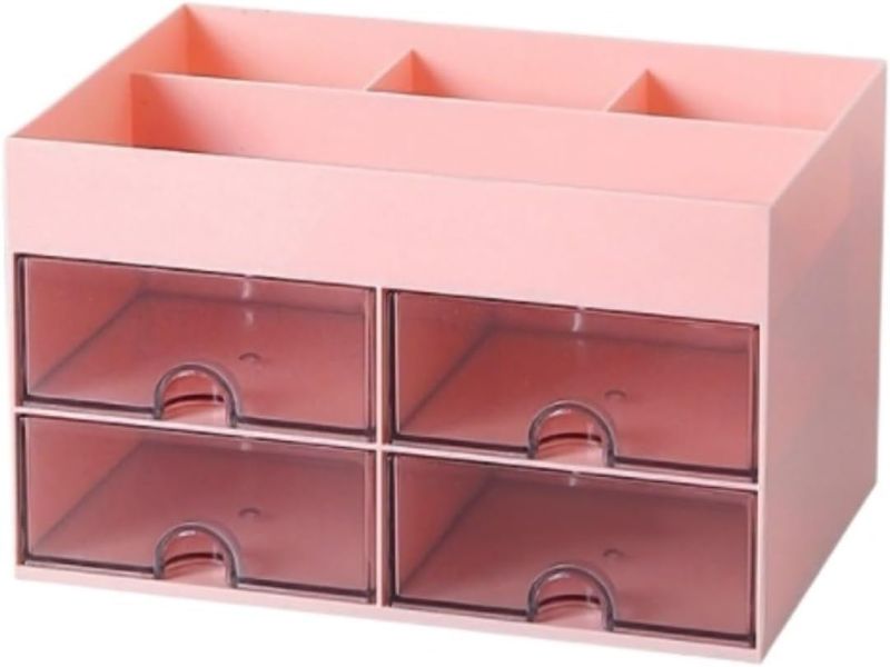 Photo 1 of Desk Organizer Office Organizer Desktop Organizer Desk Organizer With 4 Drawer Desktop Pen Pencil Holder Storage Office Supplies Desk Accessories Office Desk Organizer (Color : Pink