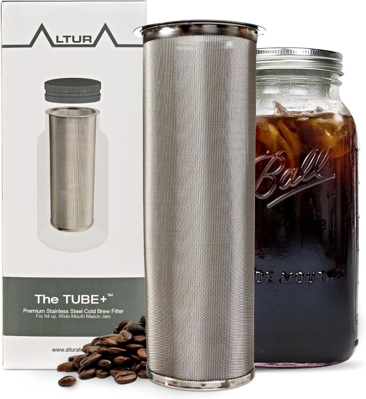 Photo 1 of Cold Brew Coffee Maker for Wide Mouth Mason Jar - Stainless Steel Iced Coffee Cold Brew Filter & Infuser Maker for Tea & Fruit Water -Versatile Mason Jar Coffee Brewer & Tea Strainer Kit (64oz/2qt)