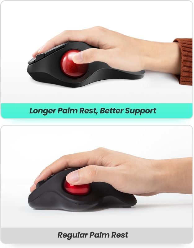 Photo 1 of Wireless Trackball Mouse, Ergonomic Comfort Design with Larger Thumb Trackball & Longer Palm Rest, 5 Adjustable DPI, for Windows, PC and Mac with Bluetooth and USB Capabilities