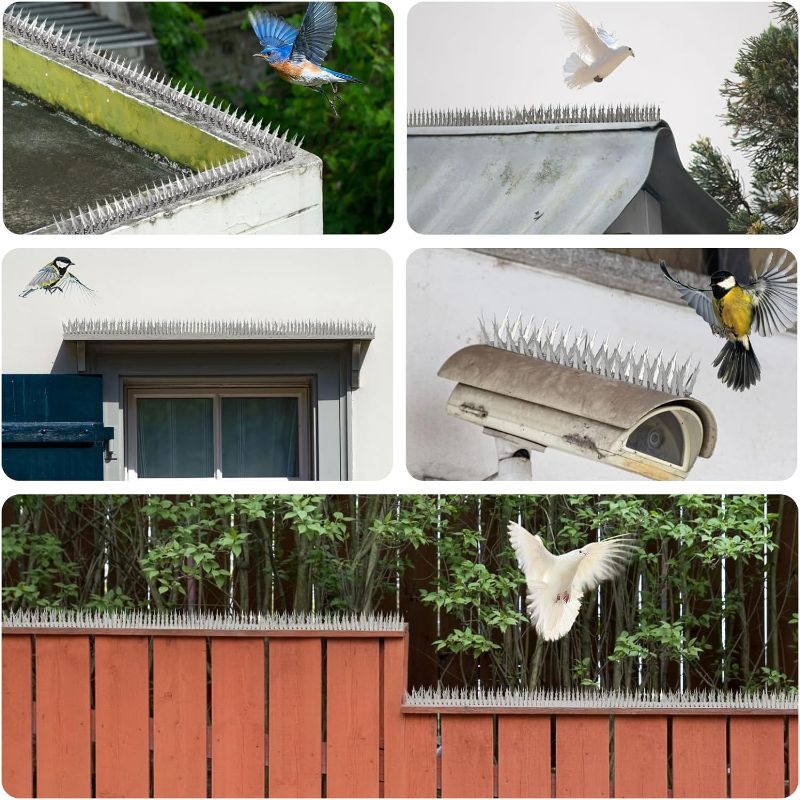 Photo 1 of Bird Spikes, 30 FT Stainless Steel Bird Deterrent Spikes, Pigeon Spikes for Outside to Keep Birds Squirrel Raccoon Cat Away, for Garden Fence Roof Window Sill and Wall(30 Pack)