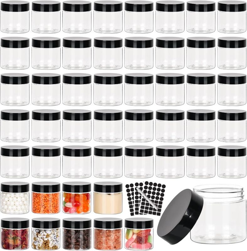 Photo 1 of 50pcs 2 oz Clear Plastic Round Jars with Black Lids, 2oz 60ml Leak-Proof Wide-Mouth Cosmetic Storage Containers for Kitchen Use, Beauty Products, Cream, Scrubs, Bath Salt and More