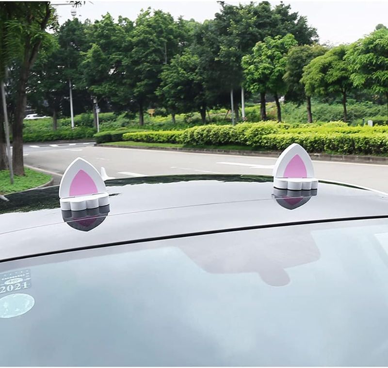 Photo 1 of Car Roof Decoration, 1 Pair Car Roof Decoration Exterior Stickers Cute 3D Cat Ear Decoration Car Roof Spoiler Car Styling Decorative Car Exterior Accessories,#A