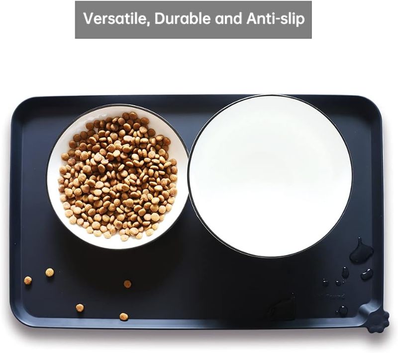 Photo 1 of Hoki Found Silicone Pet Food Mats Tray - Non slip Pet Dog Cat Bowl Mats Placemat - Dog Pet Cat Feeding Mat - Waterproof Dog Cat Food Mats -Pet Water Mats for floors -Black