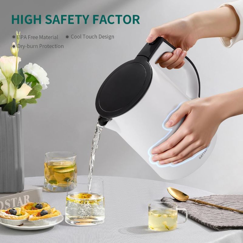 Photo 1 of Hot Water Kettle Electric, 1.5 Liter 1000W Instant Kettle for Fast Boil Hot Water with Stainless Steel Double Wall White Electric Water Kettle