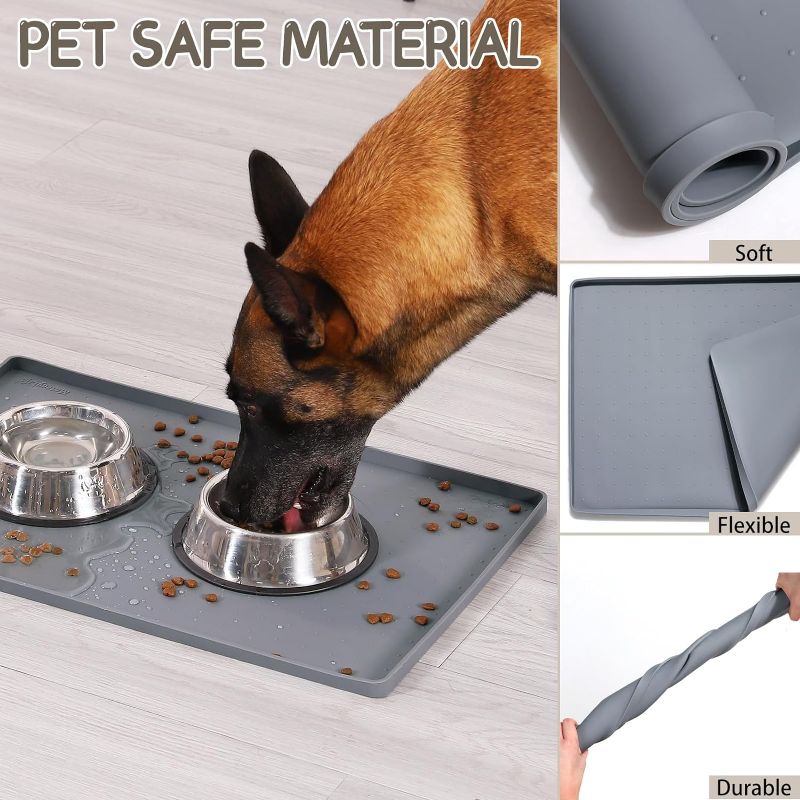 Photo 1 of 2 MateeyLife Silicone Cat & Dog Food Mat for Floors Waterproof, Anti-Slip Dog Bowl Mats for Food and Water, Pet Feeding Mats with Lip to Prevent Spills, Pet Placemat for Messy Drinkers to Protect Floors