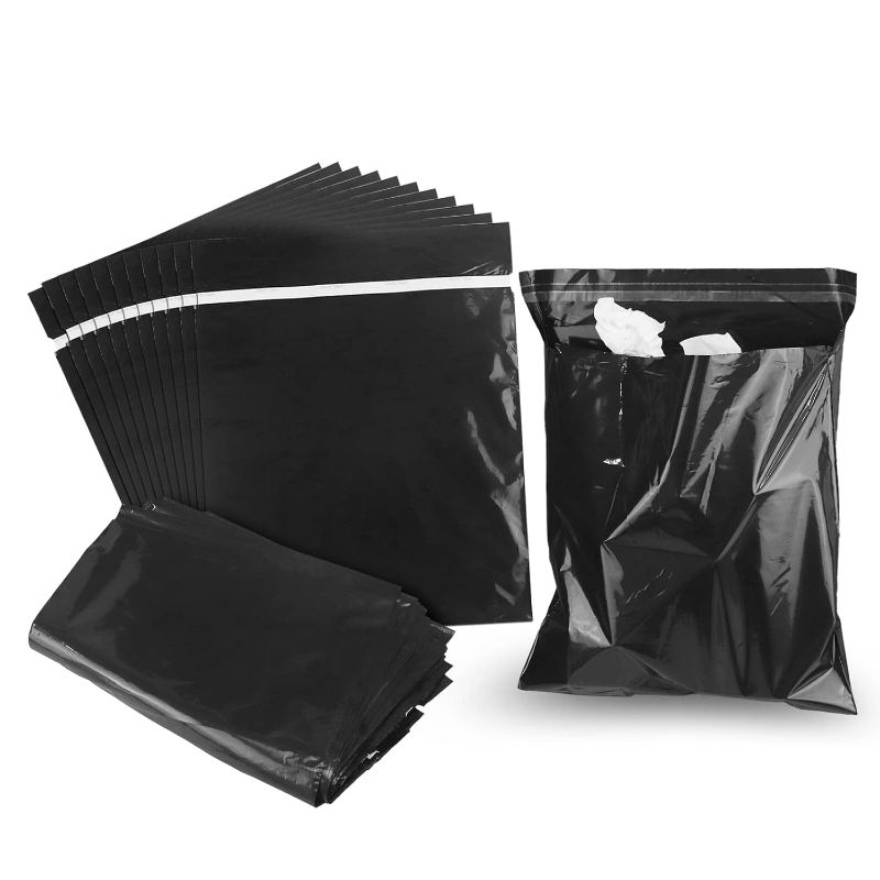 Photo 1 of Car Trash Bags Disposable, 100 Pack Car Garbage Bag, Self Adhesive Small Trash Bags for Car, Black for Car, Kitchens, Bedrooms, Offices, During Travel and Camping (9.8 * 12.2 Inches)