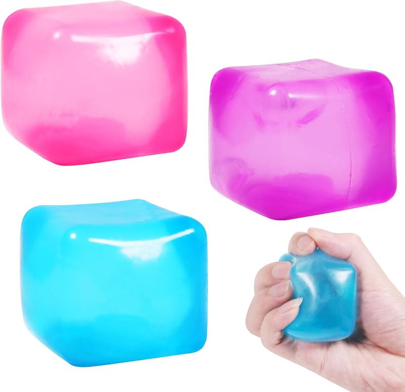 Photo 1 of 3pack Stress Cube Squishy Stress Balls for Adults Kids Sensory Fidget Toy for Your Best Mellow and Chill -Ice Cubes-Square Shape with Filling in Pink Purple Blue (3pcs Cube )