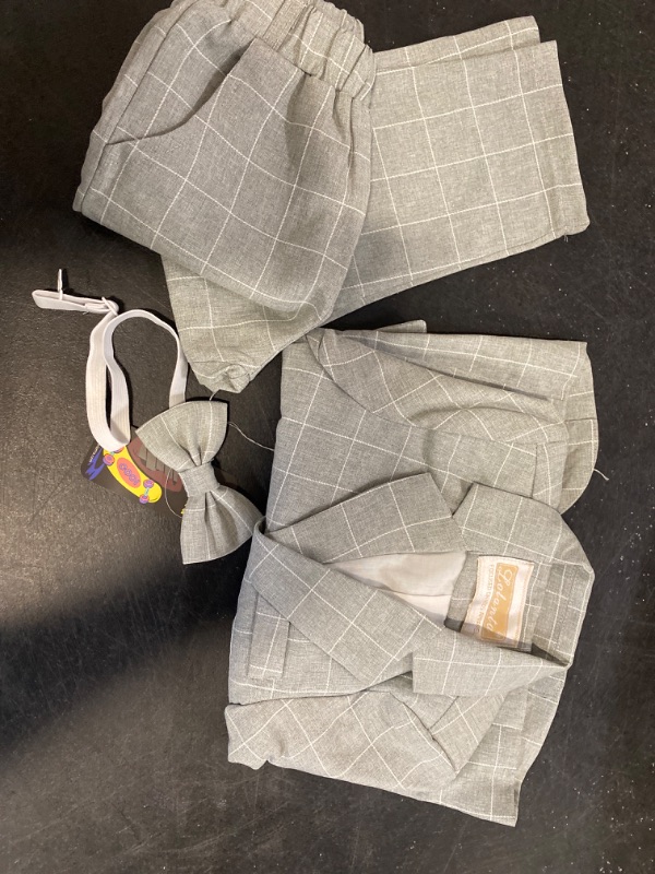 Photo 1 of Size 2-3T - LOLANTA Boys Suit Wedding Ring Bearer Outfit Kids Suit Set, Plaid, Striped Blazer Suit Pants Bow Tie