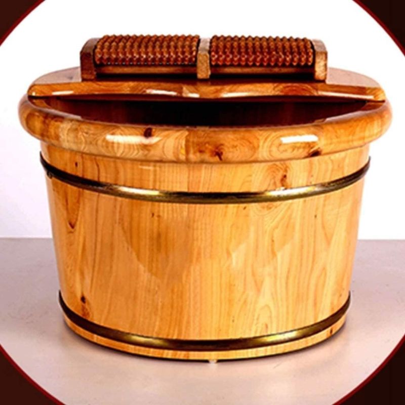 Photo 1 of Foot Tub Wooden Foot Basin Foot Tub Basin/ Foot Bath, Soak, Foot Spa Bucket With Removable Rollers For Massage very good To Soak Your Feet, Toe Nails, And Ankles,Woodenbarrel+lid foot Bath Wooden Buck