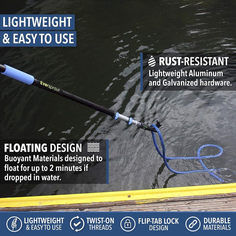 Photo 1 of EVERSPROUT Telescoping Boat Hook | Floats, Scratch-Resistant, Sturdy Design | Durable & Lightweight, 3-Stage Anodized Aluminum Pole | Threaded End for Boating Accessories