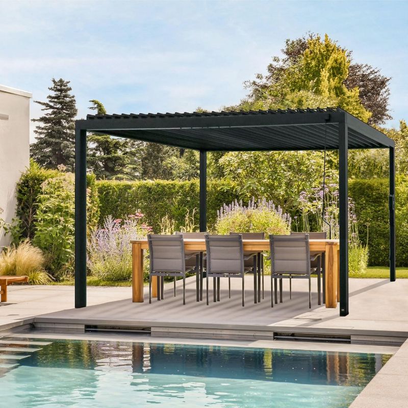 Photo 1 of Backyard Discovery Sarasota Steel Louvered Pergola 16 x 10, Outdoor Pergola with Adjustable Roof, Sun and Rain Protection, Easy Installation Pergola